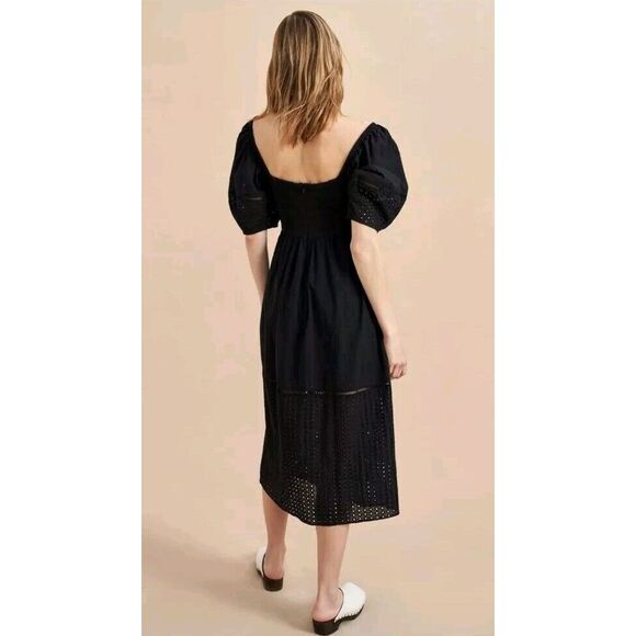 LA LIGNE Lulu Eyelet Midi Puff Sleeve Dress Size S Black NWT MSRP $450 - Picture 3 of 16
